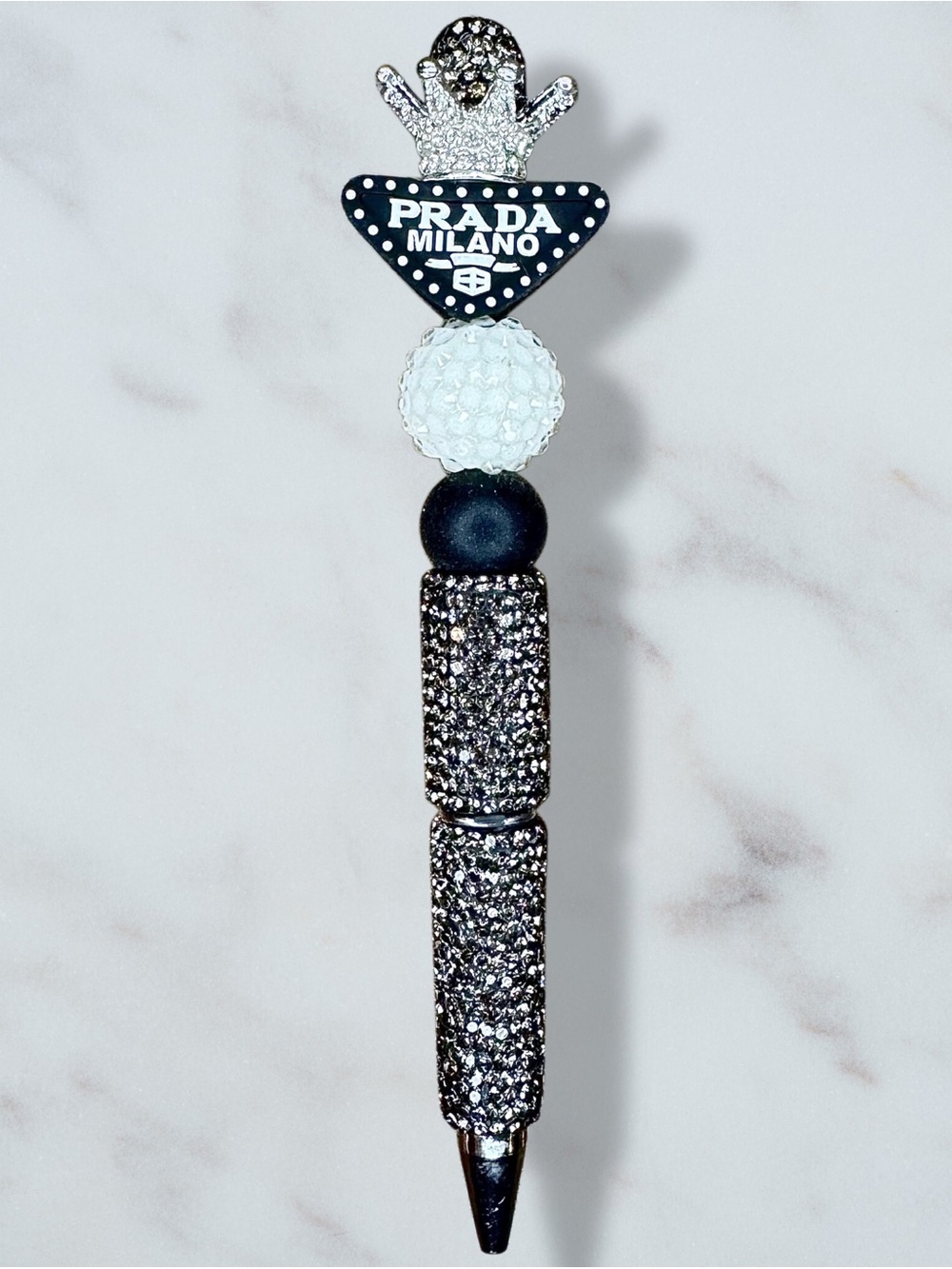 Fashion Prada Black & White Tiara Rhinestone Twist Pen